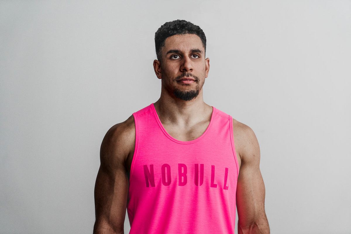 Nobull Neon Men's Tank Tops Pink | Australia (ZC2705)